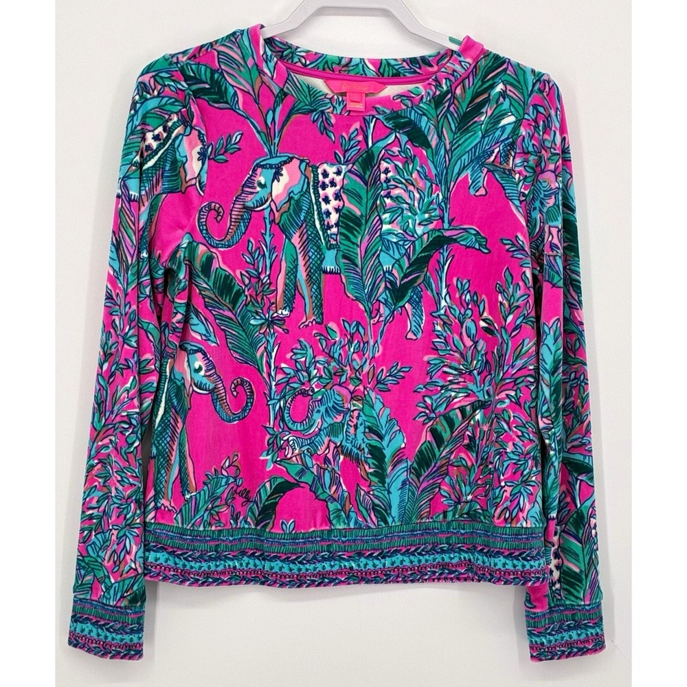 Lilly Pulitzer Women's Pink Elephant Tropical Animal Print Pullover Top S